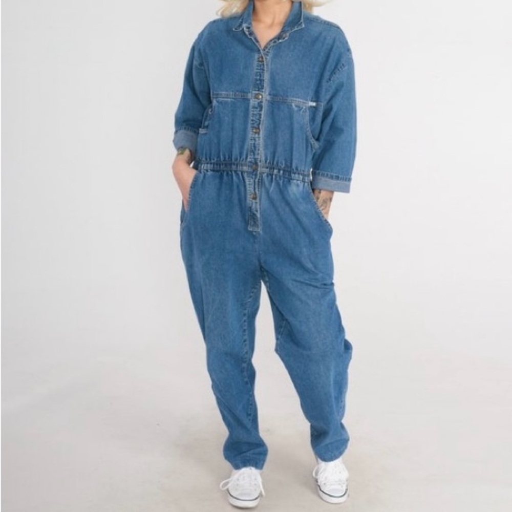 Vintage Blue Denim Button-Up Jumpsuit